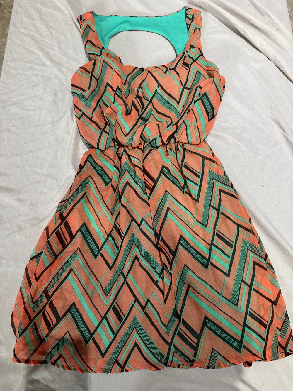 Love Culture Coral and Teal Chevron Cutout Sundress
